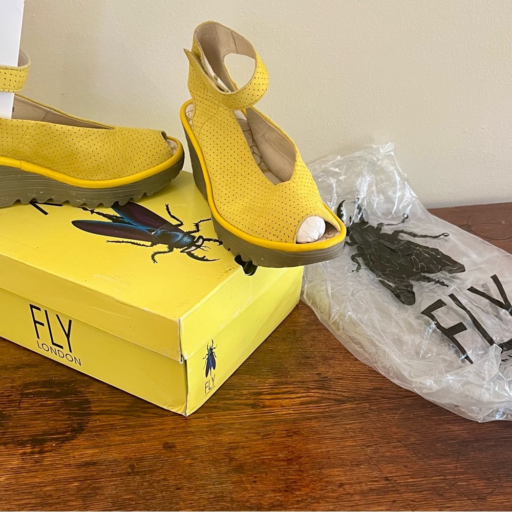 Fly London Yala Perf Wedge in Lemon Yellow - Picture 4 of 8
